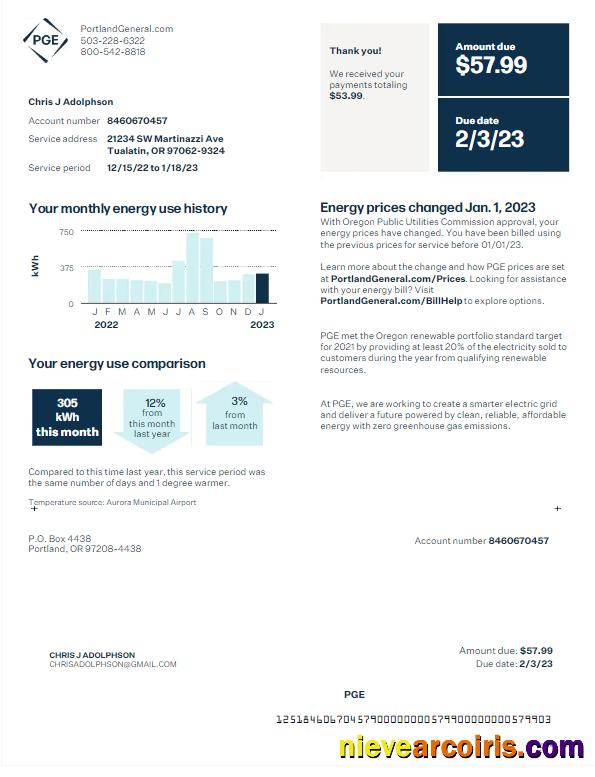 USA PGE utility bill